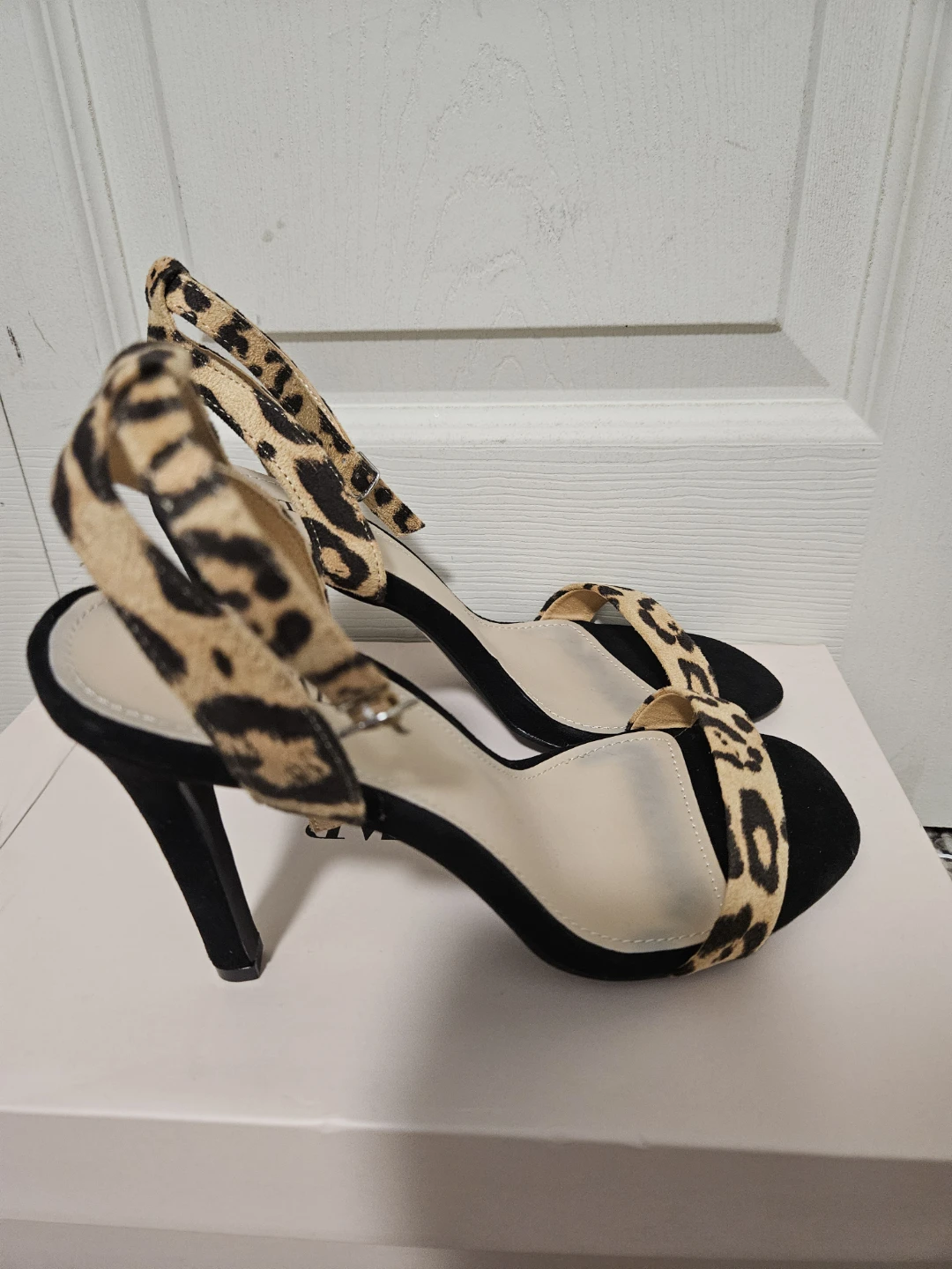 JUSTFAB Black Leopard Print Heeled Sandals - photo 2