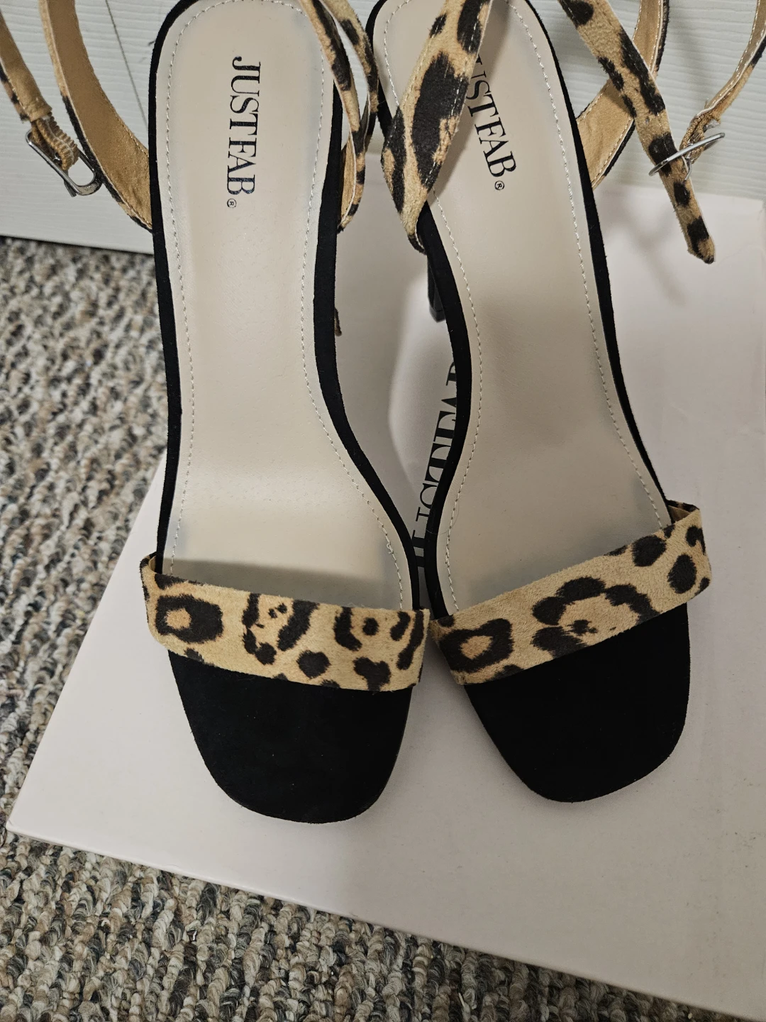 JUSTFAB Black Leopard Print Heeled Sandals - photo 4