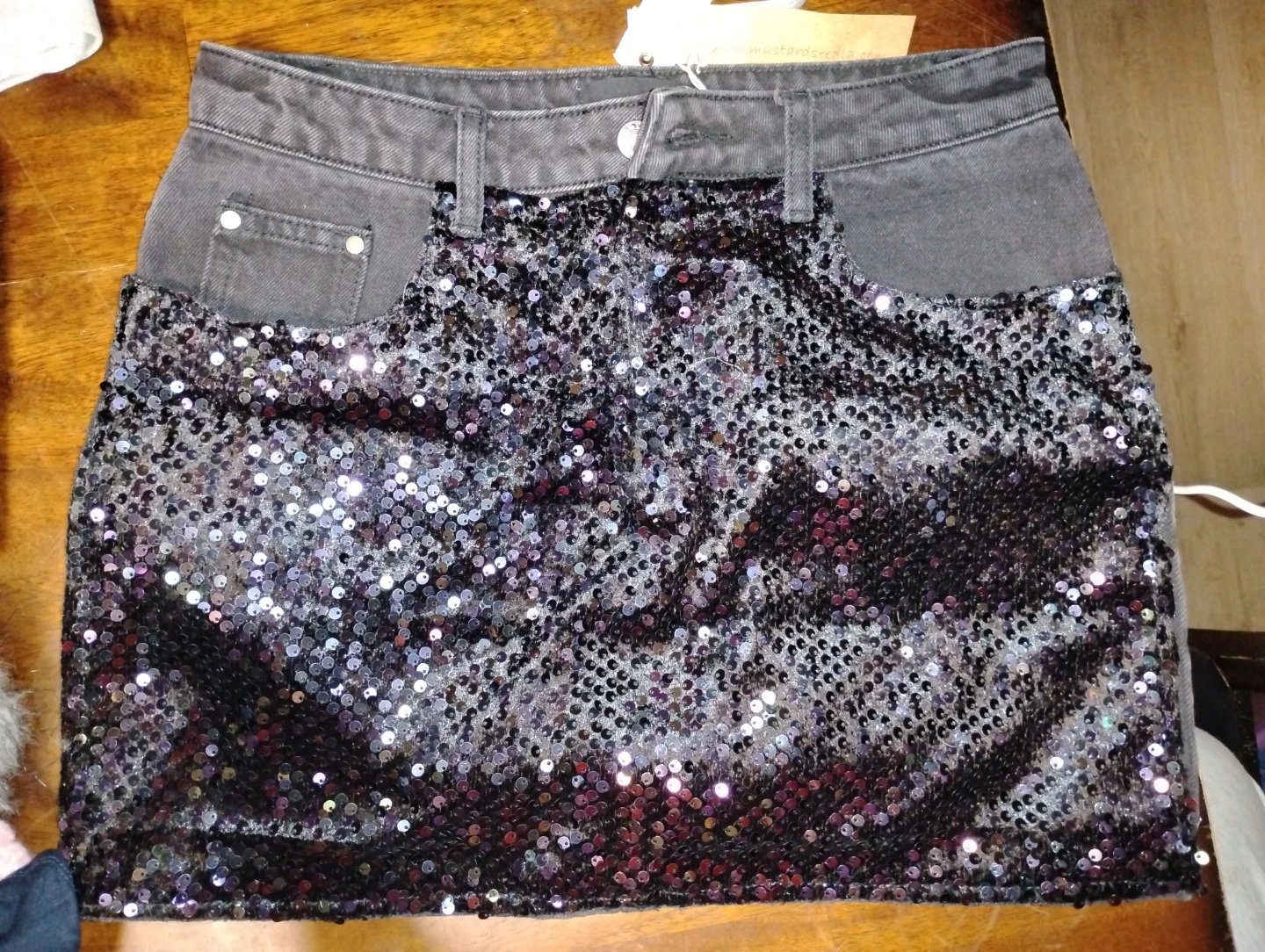 Mustard Seed Sequin Denim Mini Skirt