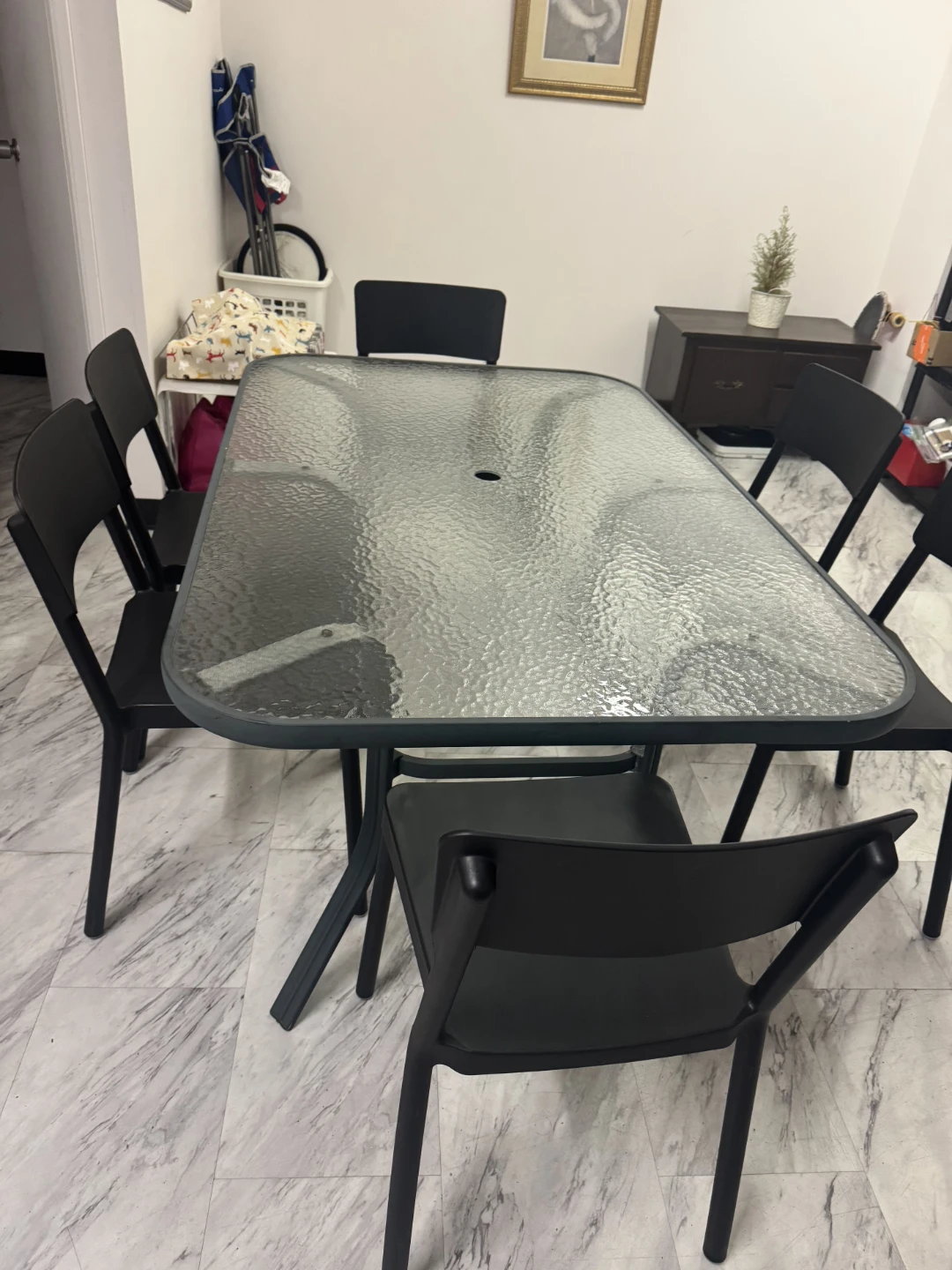 Glass Top Dining Table with  6 Chairs