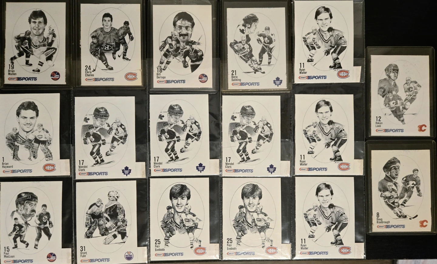 Rare 1986 Kraft Hockey Drawings, 3x Clark RC, Error Variant