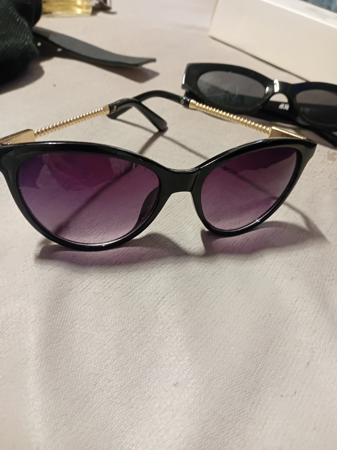Black Cat-Eye Sunglasses with Gold Accents