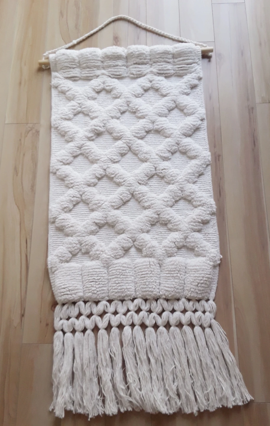 Boho Cream Textured Macrame Wall Hanging with Tassels