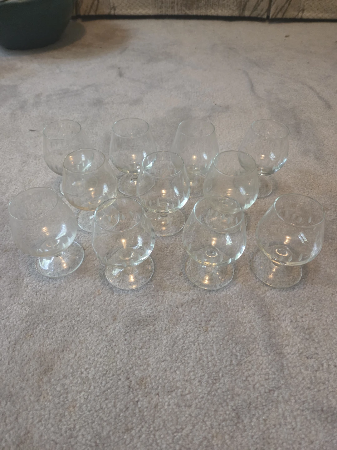 Set of 11 Vintage MCM Etched Brandy Snifters, Teardrop Design
