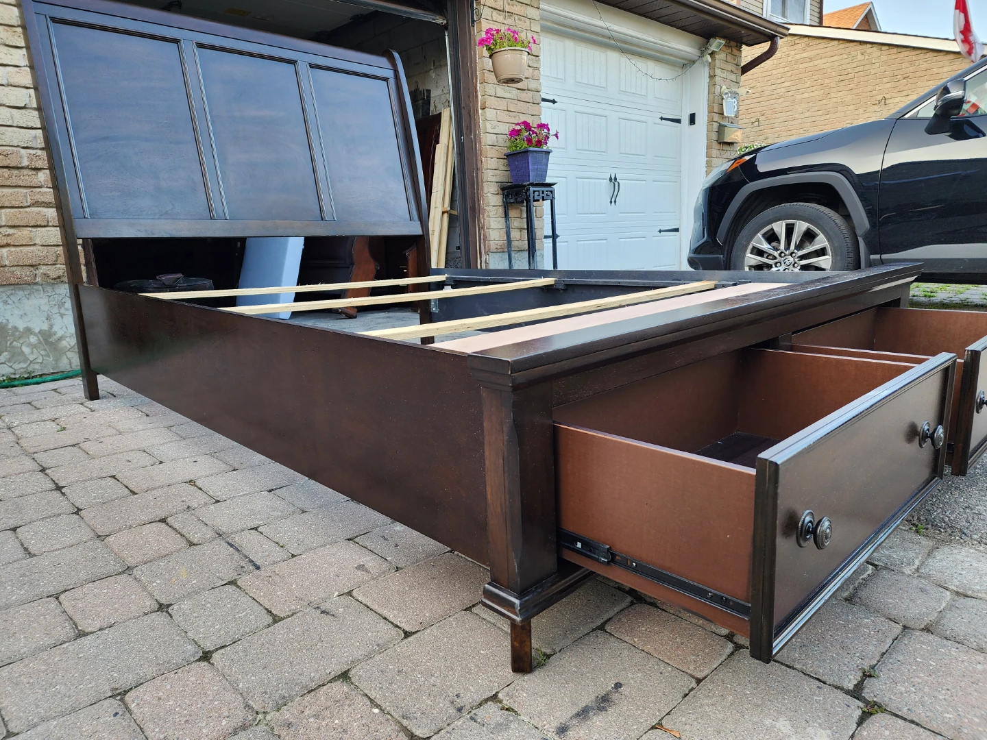 Dark Brown Sleigh Bed Frame with Drawers