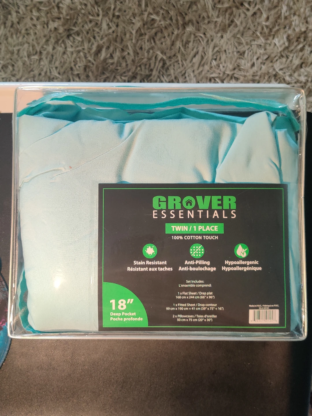 Grover Essentials Twin Cotton Touch Sheet Set - Teal
