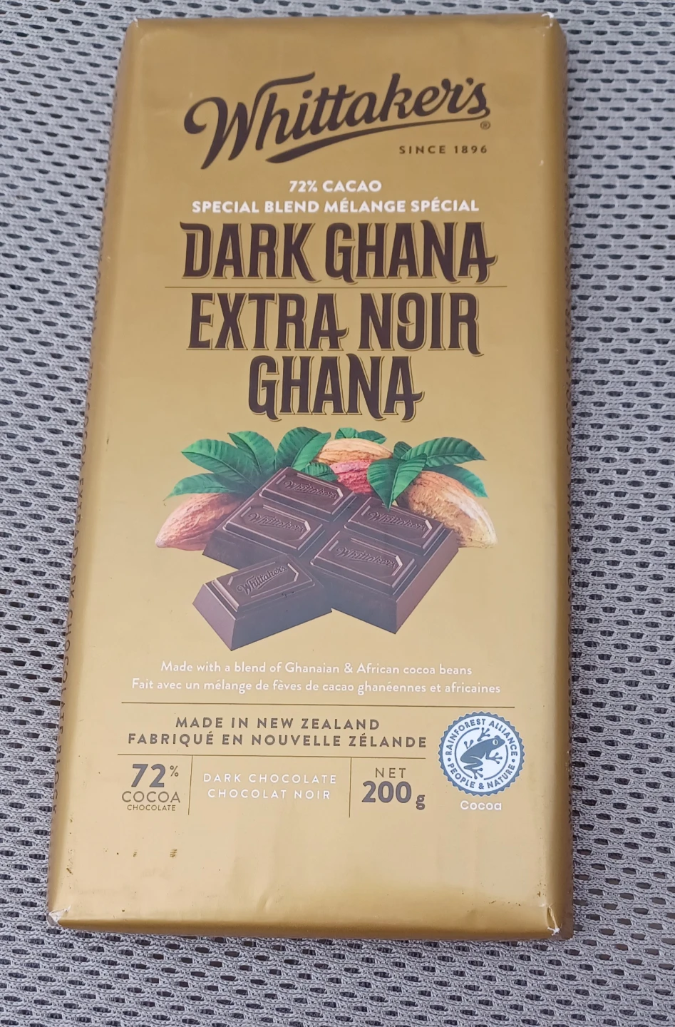 Whittaker's 72% Dark Ghana Extra Noir Chocolate Bar