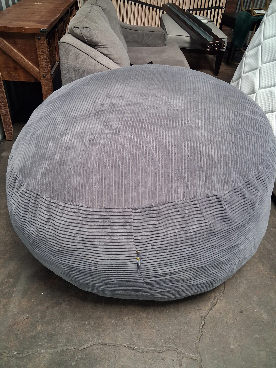 Large Grey Corduroy Bean Bag Chair