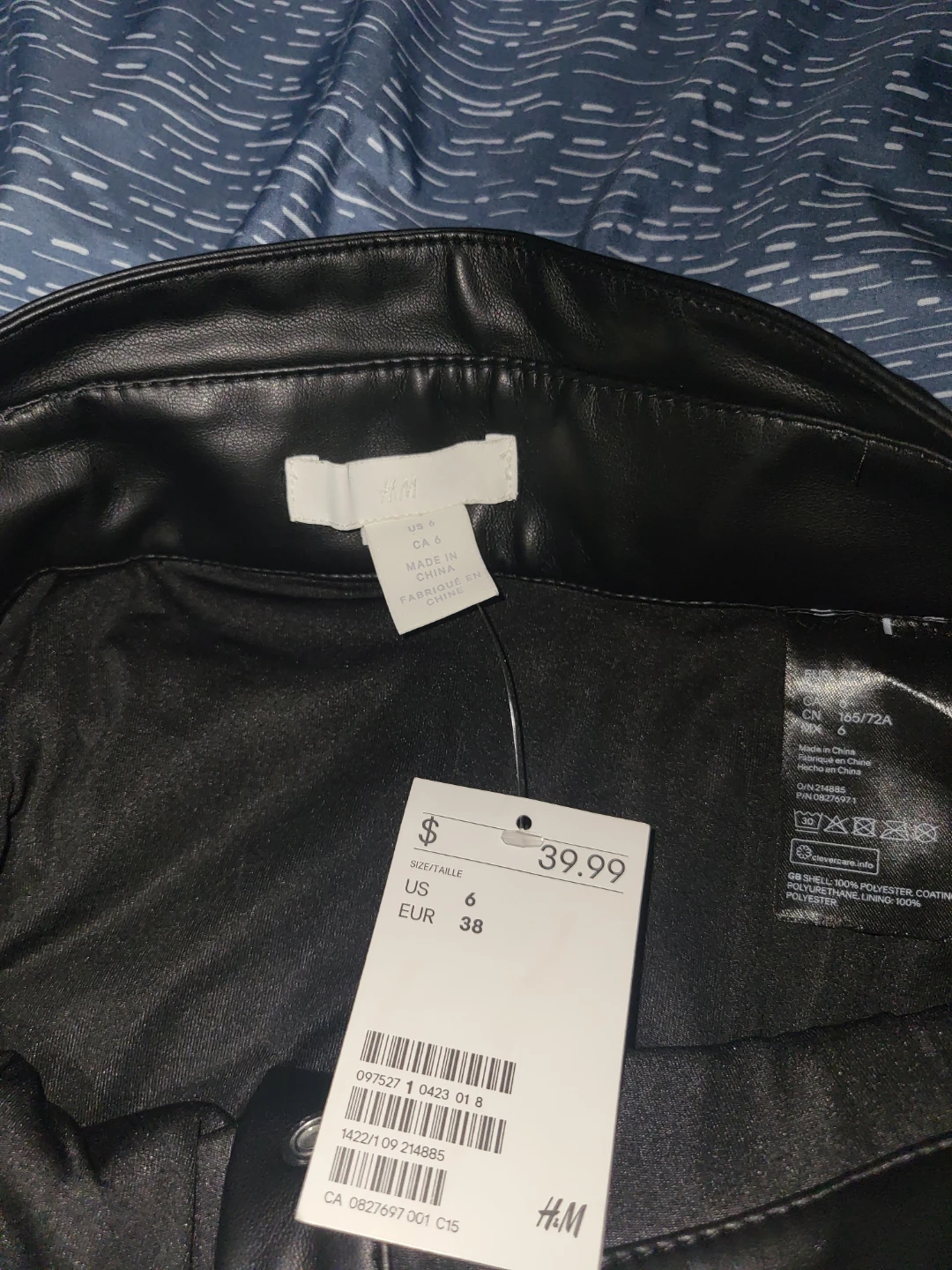 H&M Black Faux Leather Midi Skirt with Belt