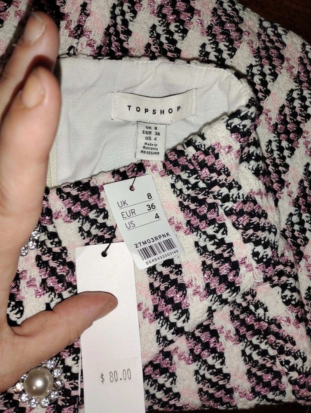 TOPSHOP Tweed Skirt with Pearl Details - Size US 4 - photo 3