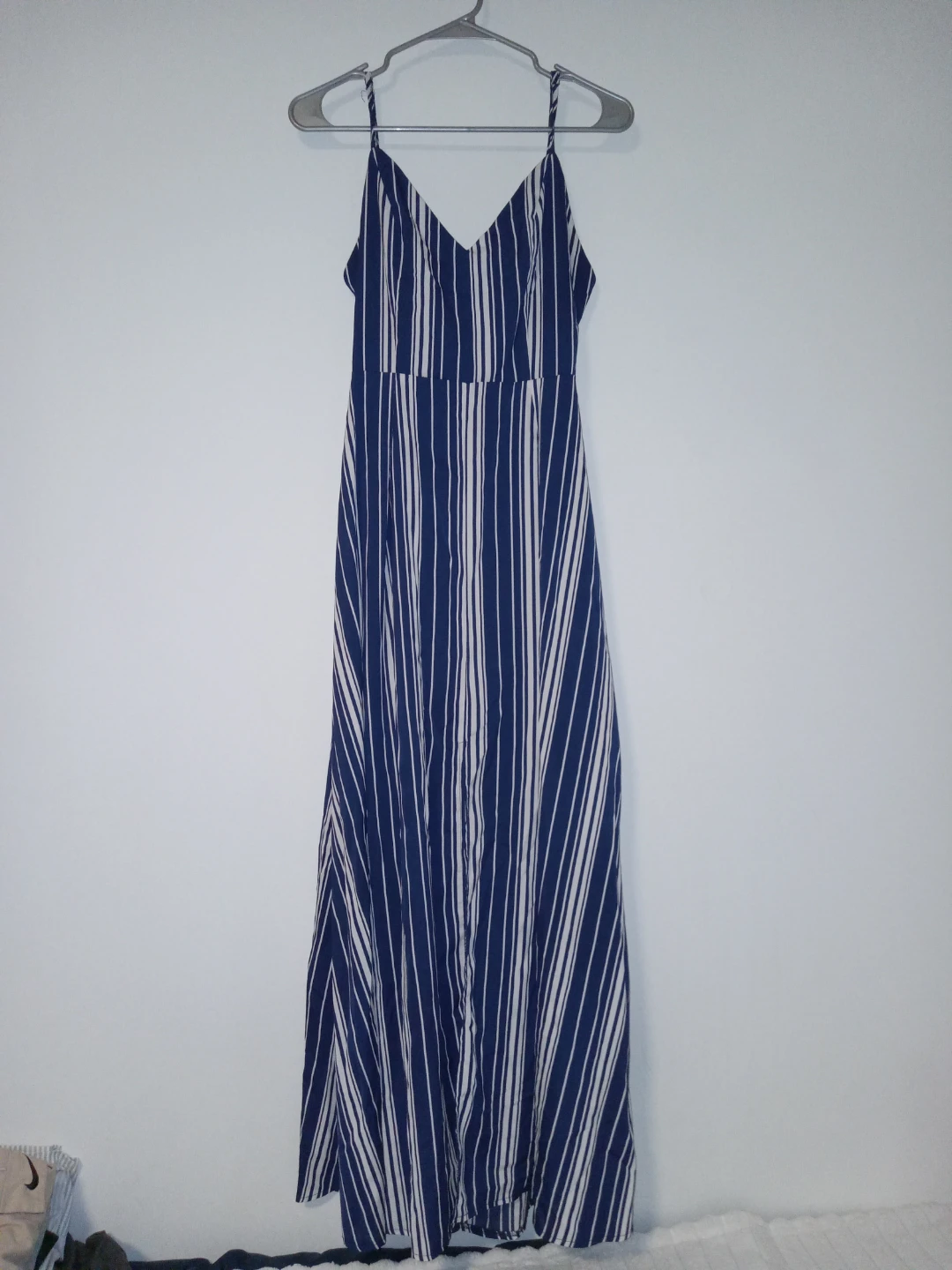 Zaful Blue and White Striped Maxi Dress M