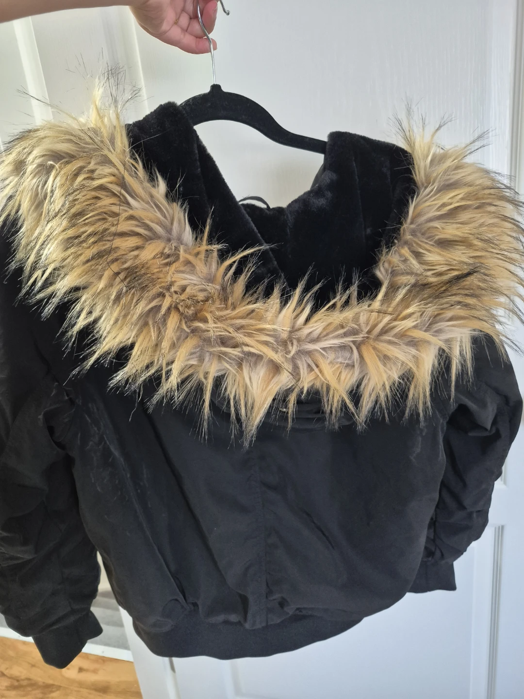 Black Bomber Jacket with Faux Fur Hood - photo 3