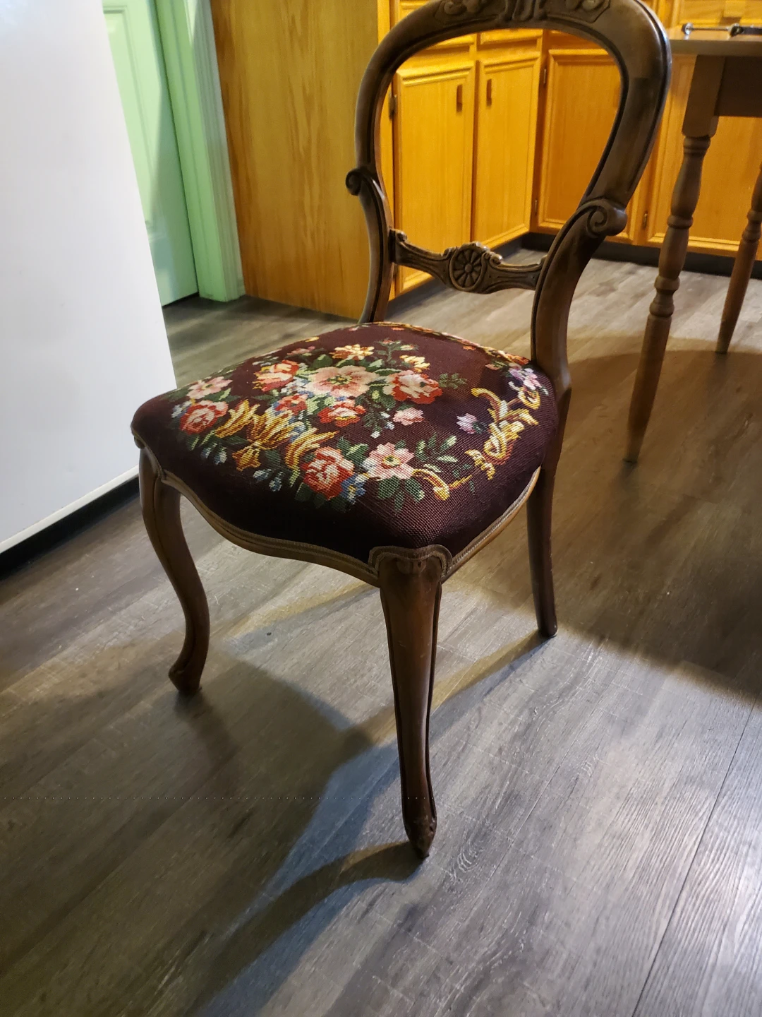 Antique Wooden Chair with Floral Upholstery - photo 2