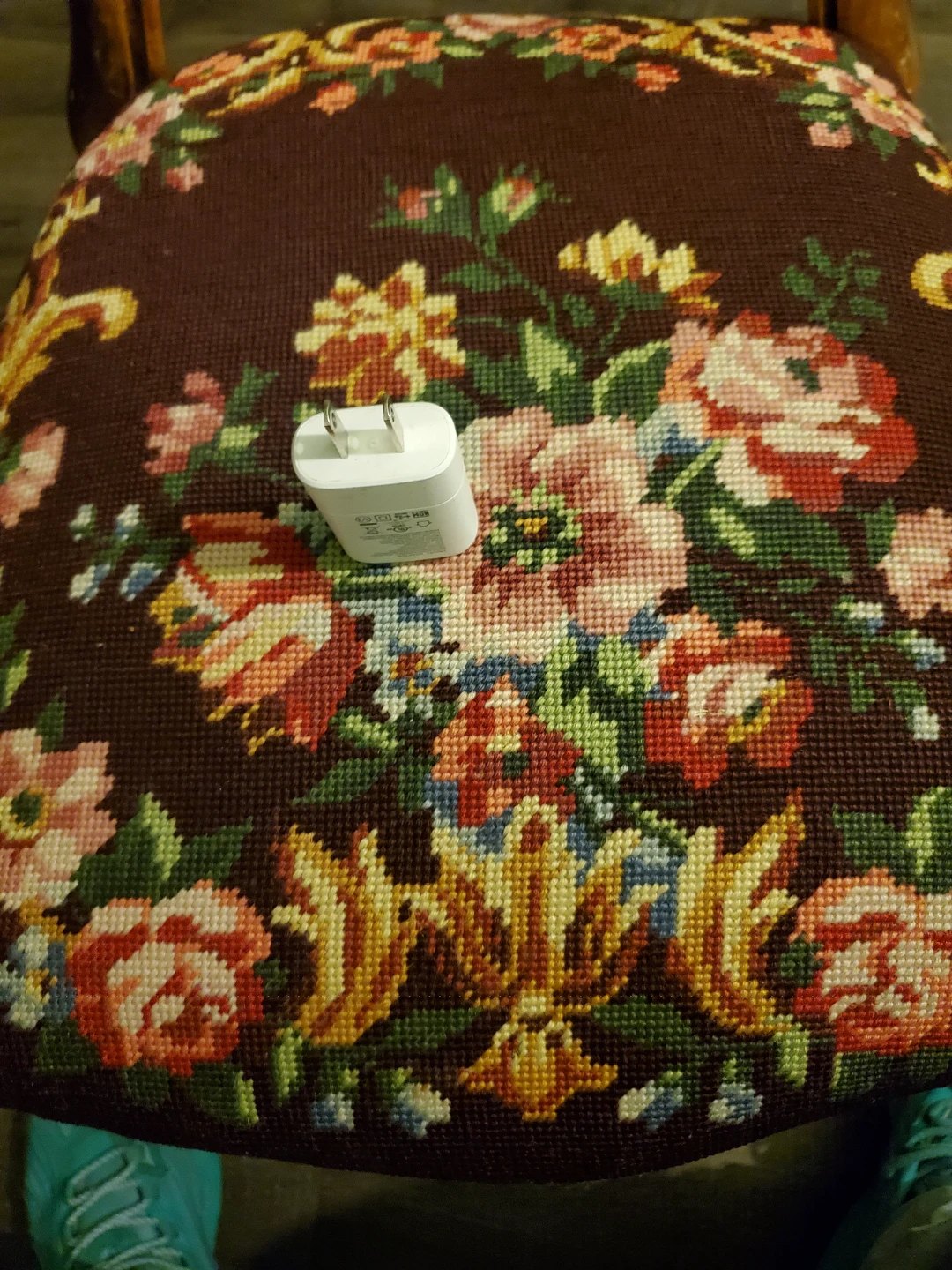 Antique Wooden Chair with Floral Upholstery - photo 3