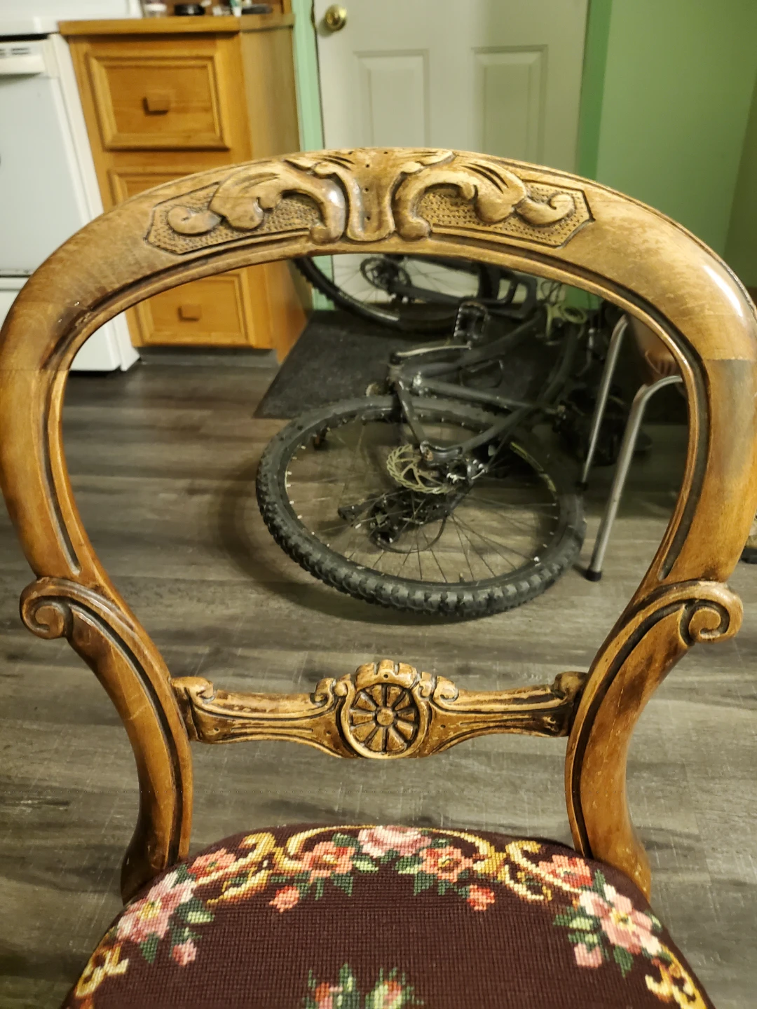 Antique Wooden Chair with Floral Upholstery - photo 4