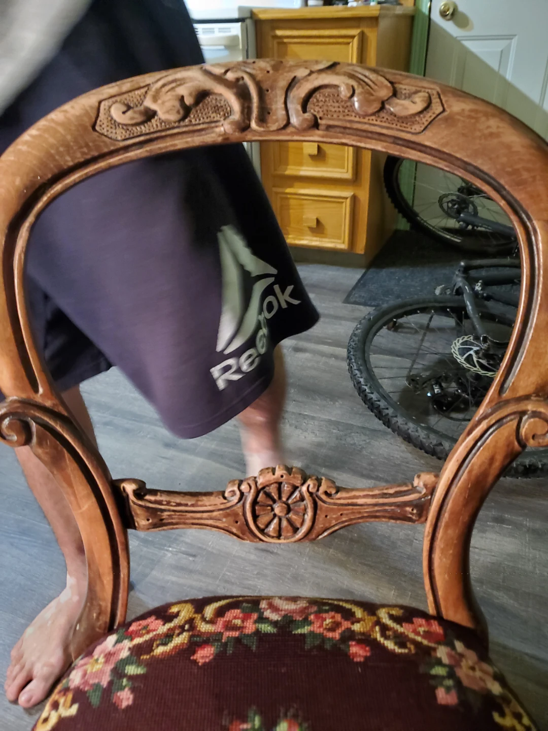 Antique Wooden Chair with Floral Upholstery - photo 5