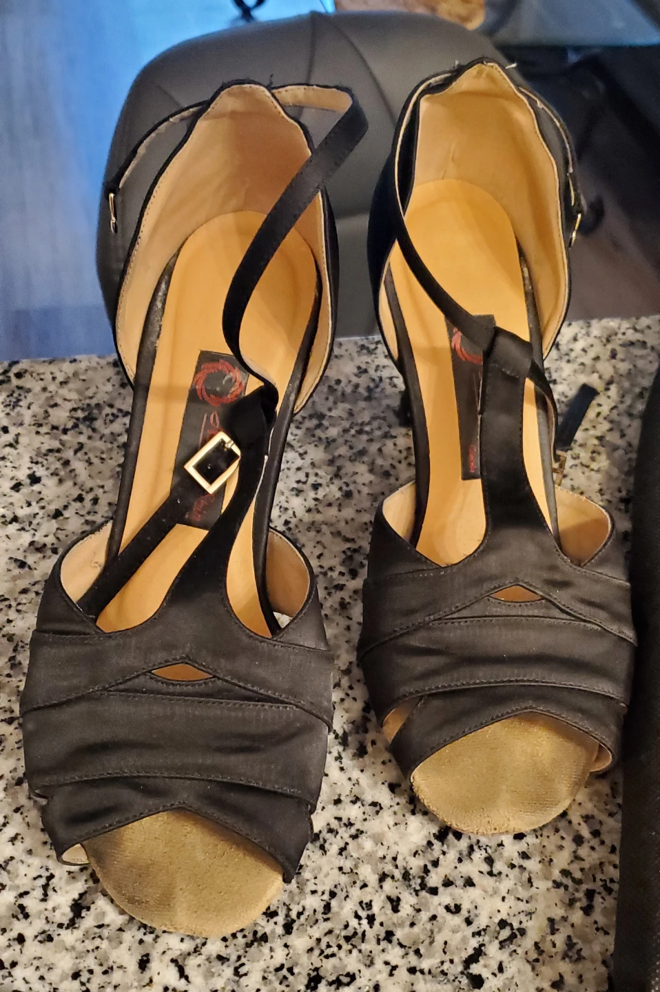 Natural Spin Black Satin Ballroom Dance Shoes