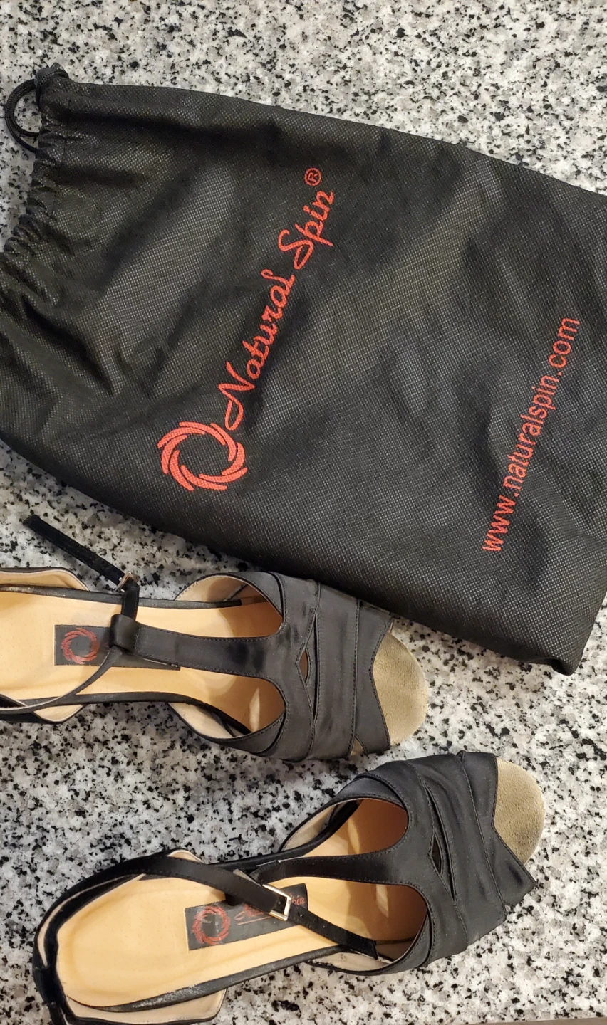 Natural Spin Black Satin Ballroom Dance Shoes - photo 2