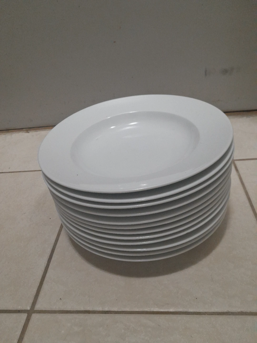 Stack of White Dinner Plates 12