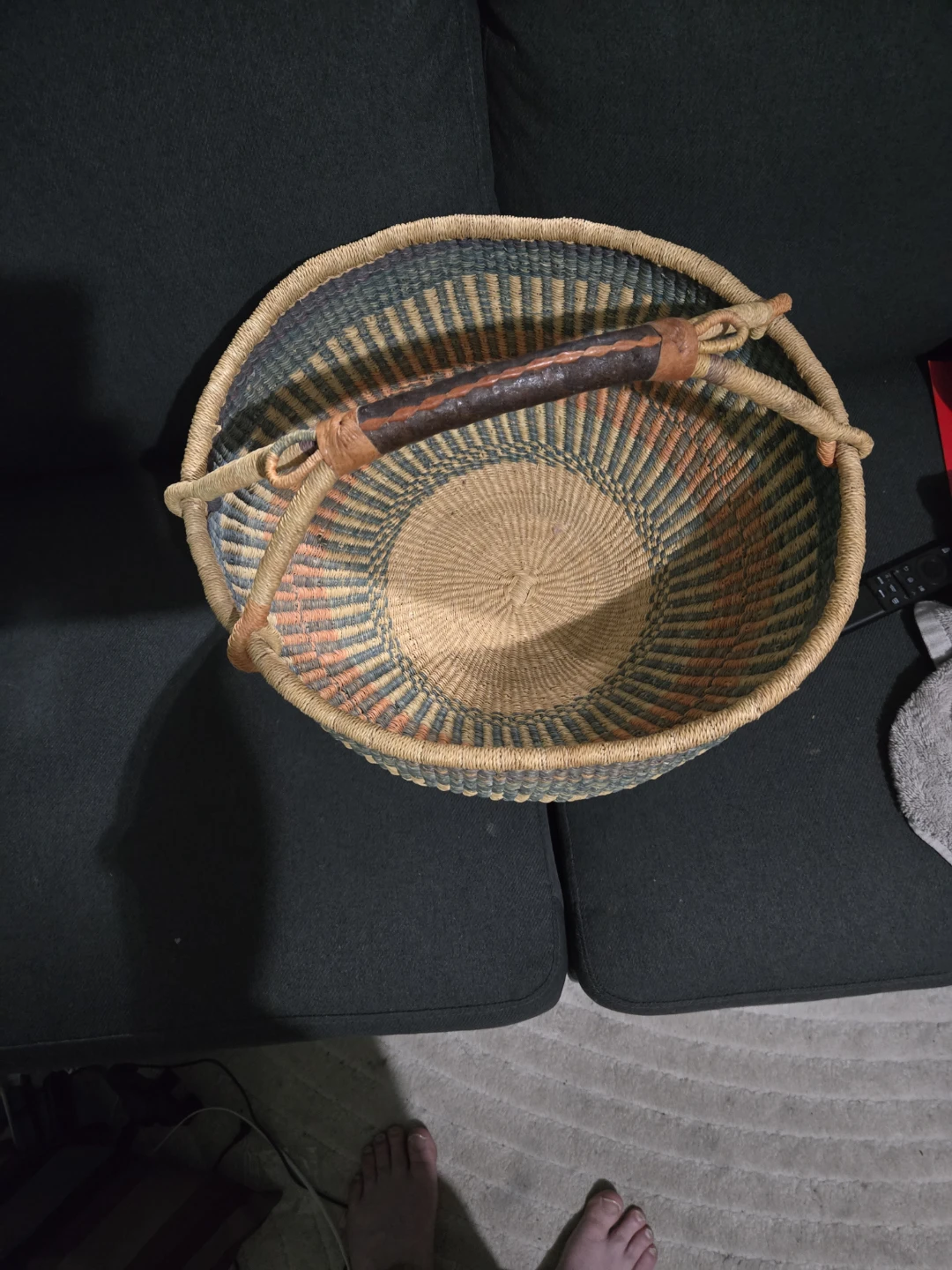 Woven Basket with Leather Handle