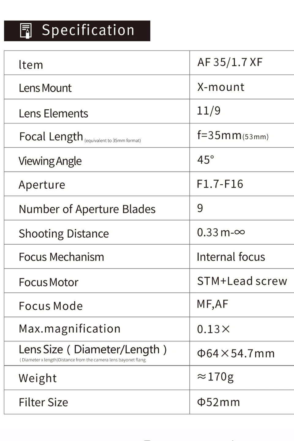 Camera Lens AF 35mm f/1.7 XF Lens - photo 5