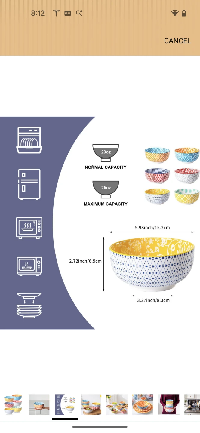 Cerkik Ceramic Soup Bowls Set - 6 Assorted Colors - photo 3