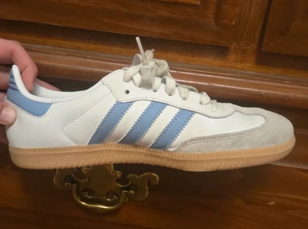 Kids Adidas Samba Sneakers White/Light Blue Size 5 US