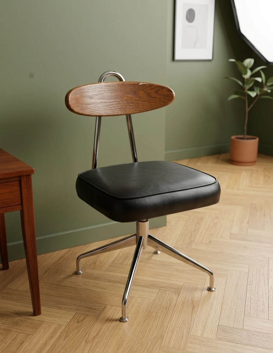 Office Chair with Wood Back and Soft Black Seat