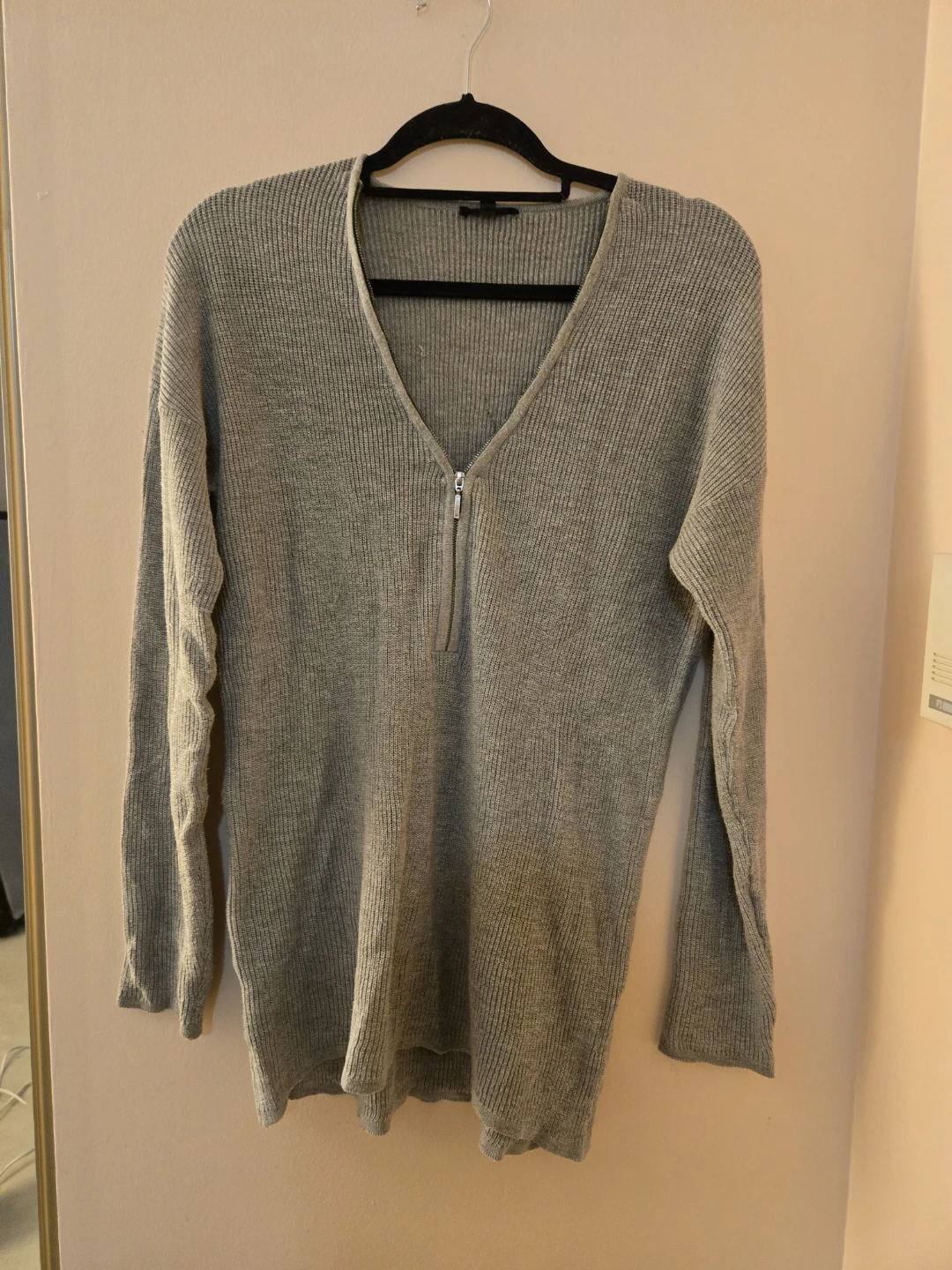 Grey V-Neck Zip Sweater