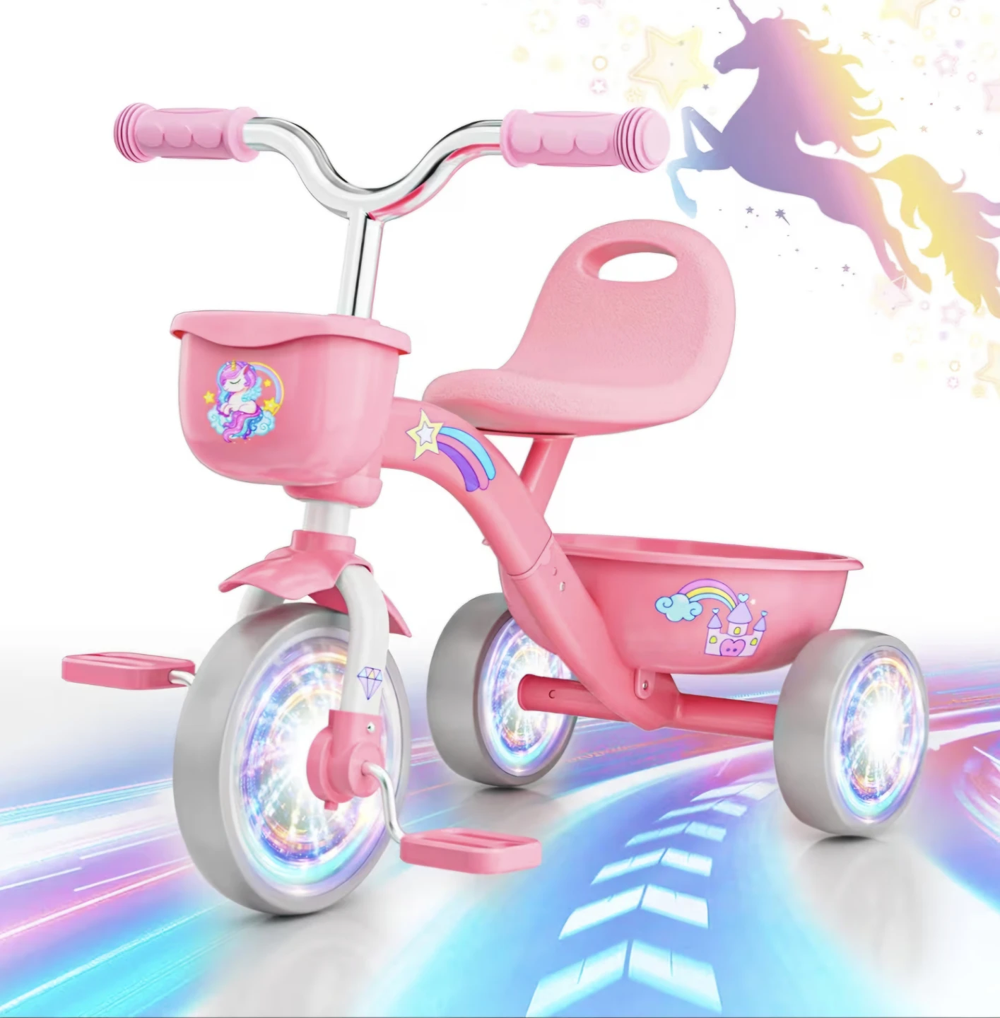 Pink Kids Tricycle with Storage Baskets