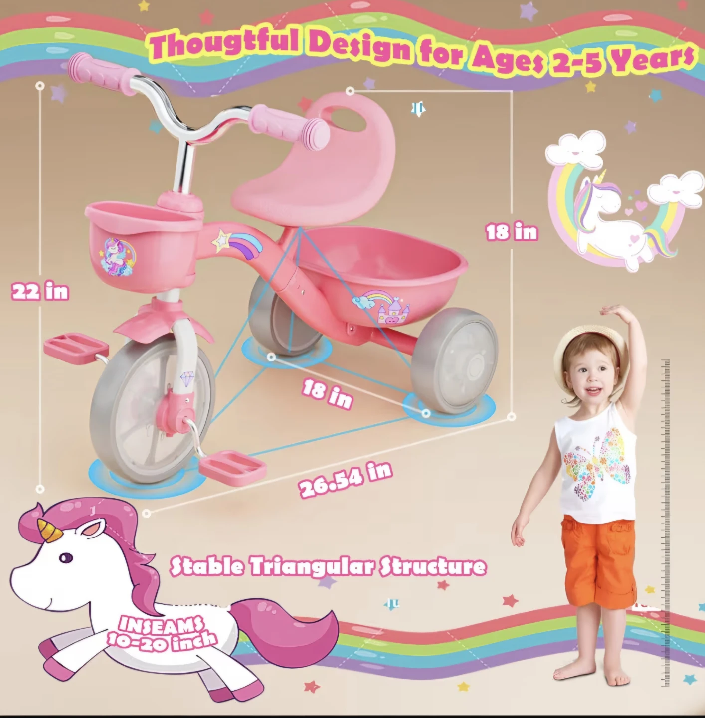 Pink Kids Tricycle with Storage Baskets - photo 3