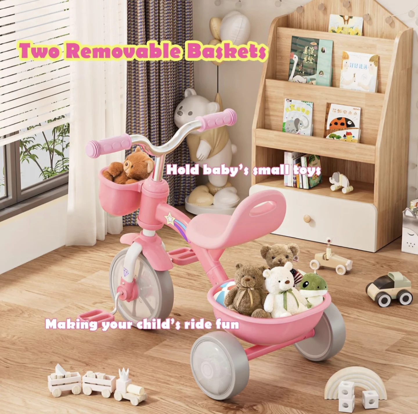 Pink Kids Tricycle with Storage Baskets - photo 4