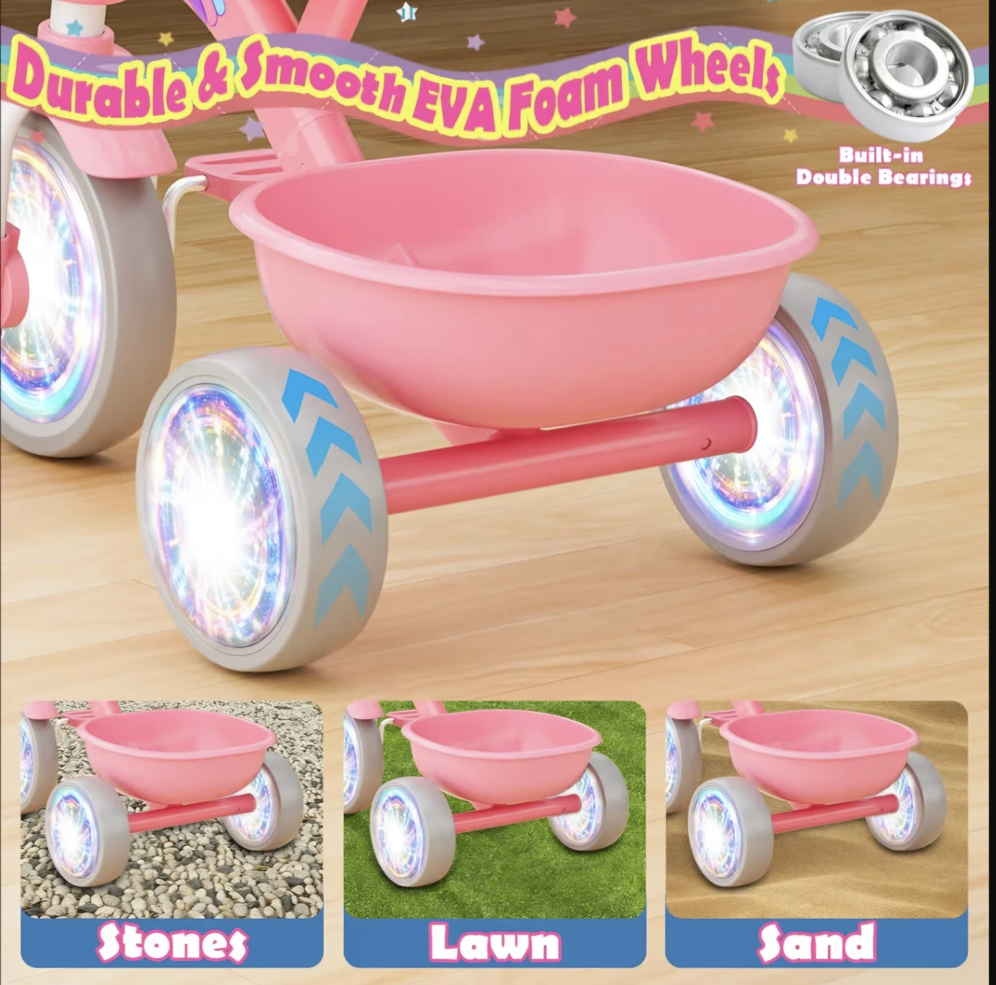 Pink Kids Tricycle with Storage Baskets - photo 5