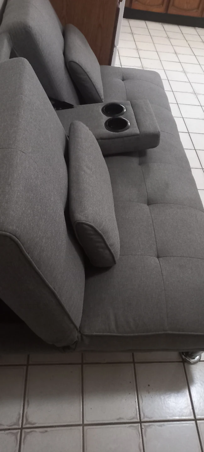 Grey Futon Sofa with Cup Holders - photo 2