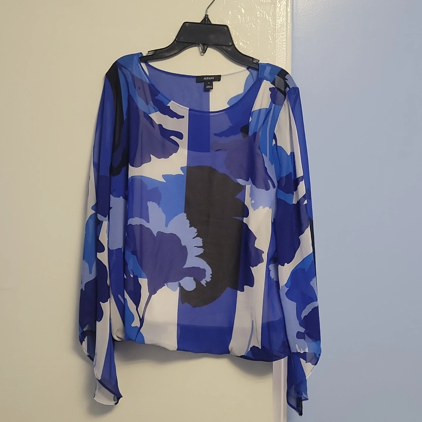 Alfani Blue Floral Print Sheer Blouse Size S - photo 2