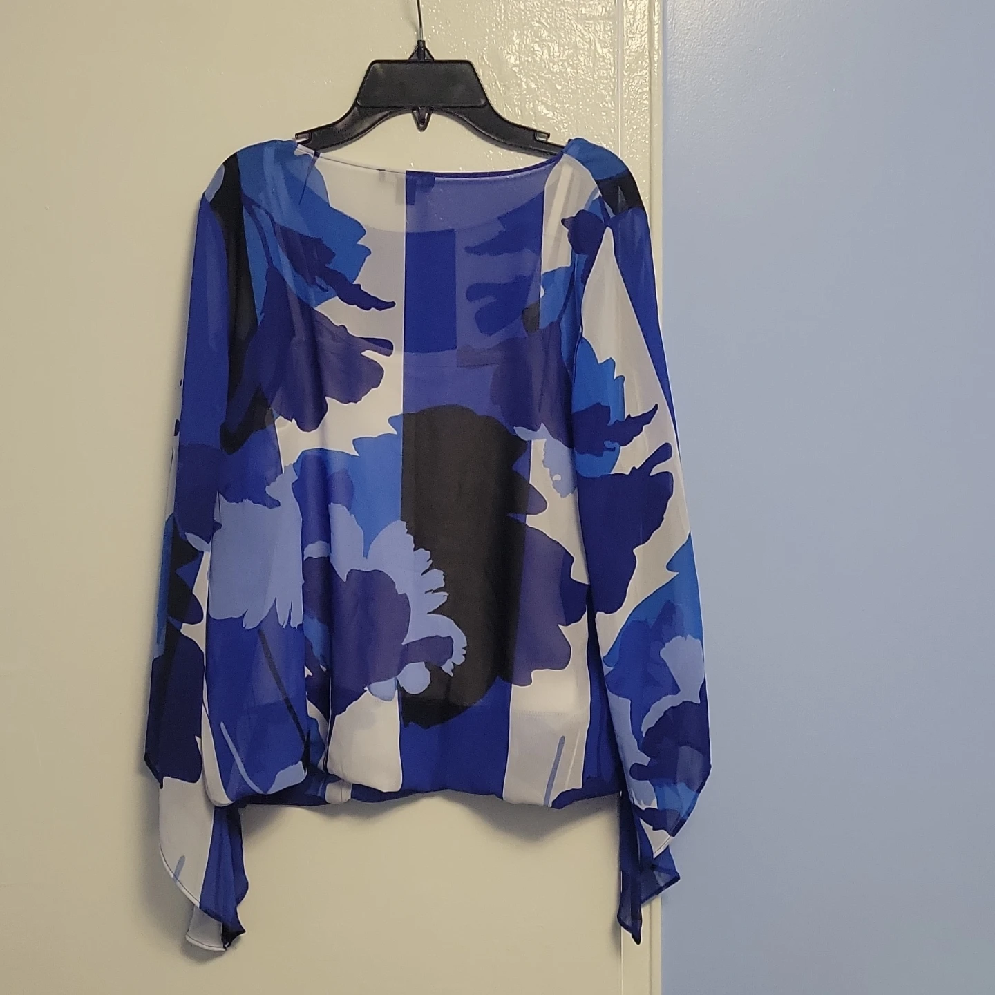Alfani Blue Floral Print Sheer Blouse Size S - photo 4