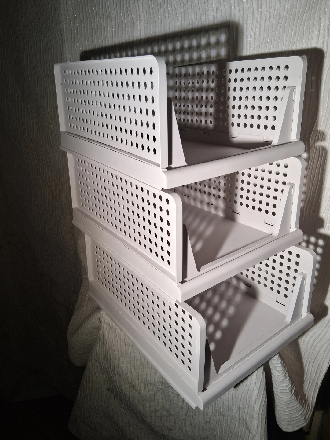 White Stackable Storage Bins - Set of 3 - photo 2