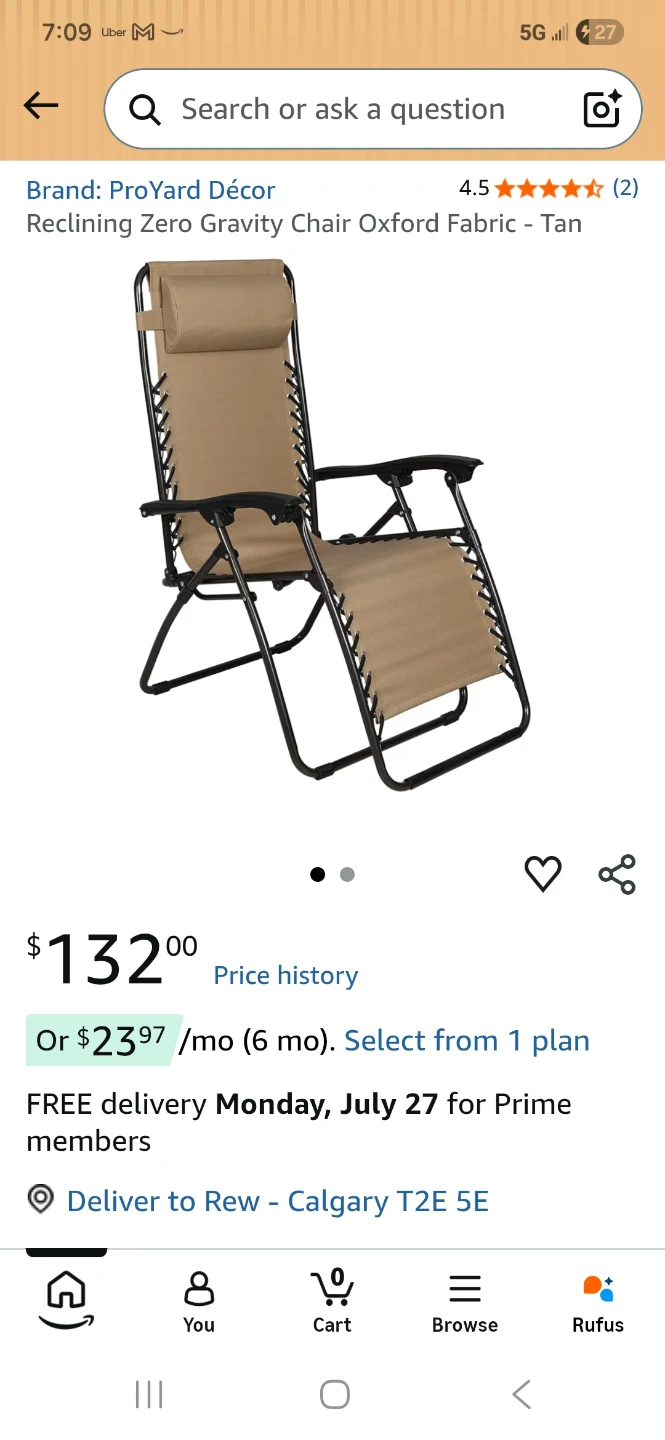 ProYard Décor Reclining Zero Gravity Chair - Tan