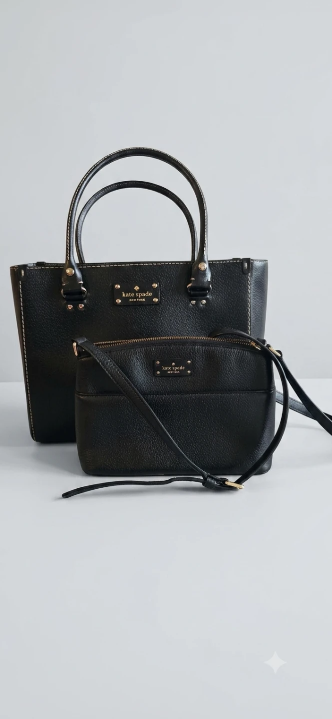 Kate Spade Black Leather Tote Bag and Crossbody Set