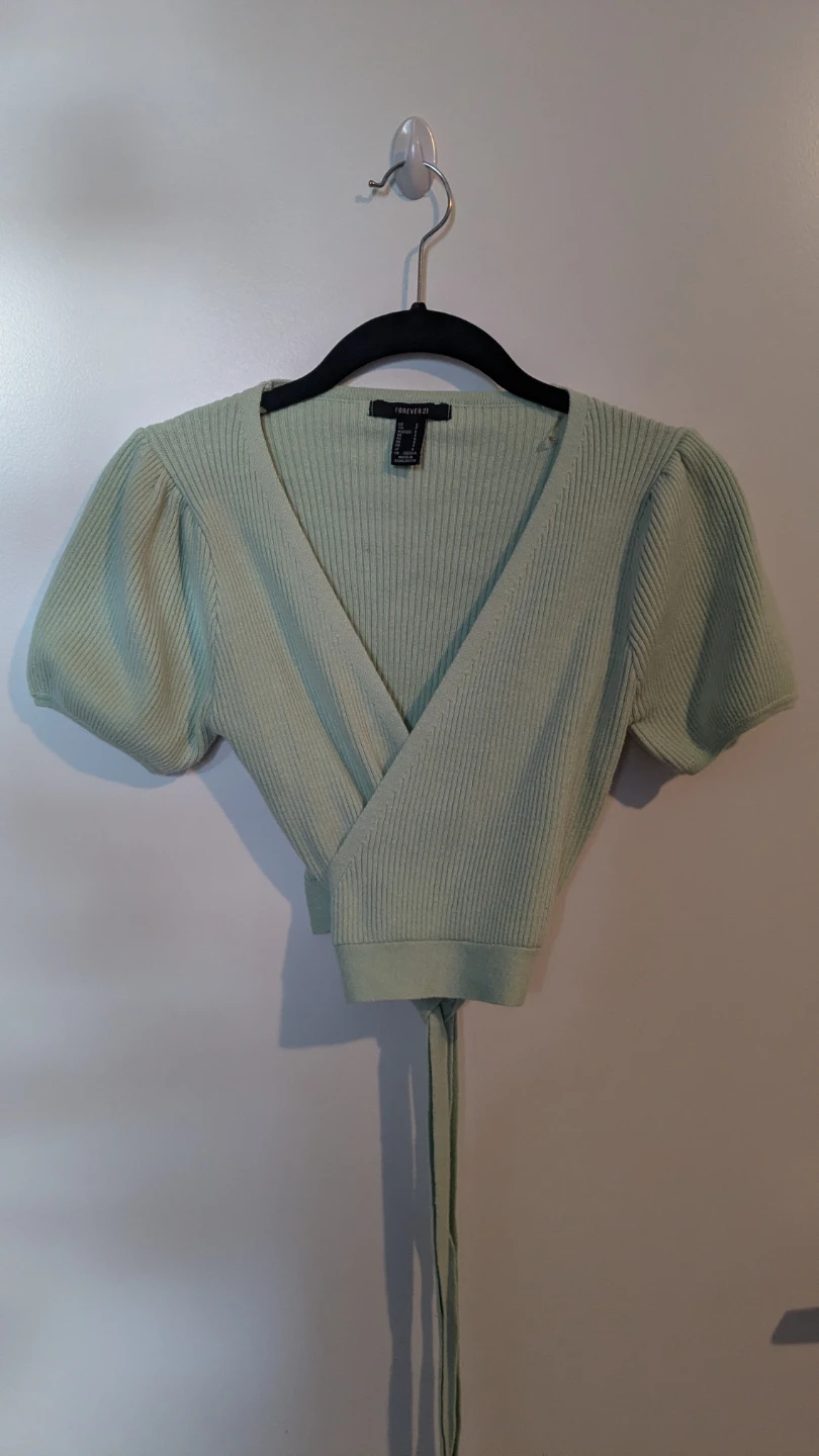Light Green Ribbed Wrap Top
