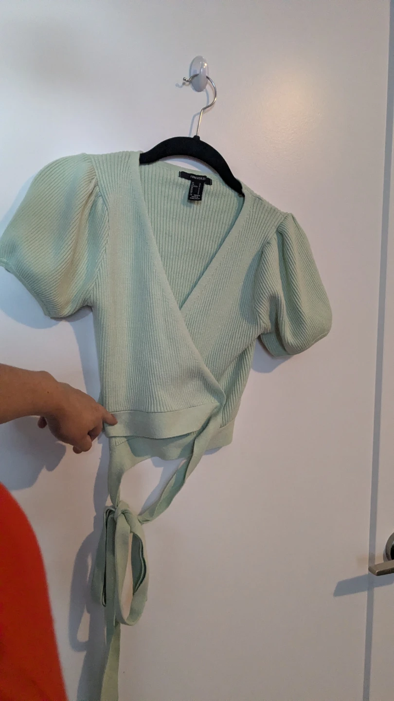 Light Green Ribbed Wrap Top - photo 2
