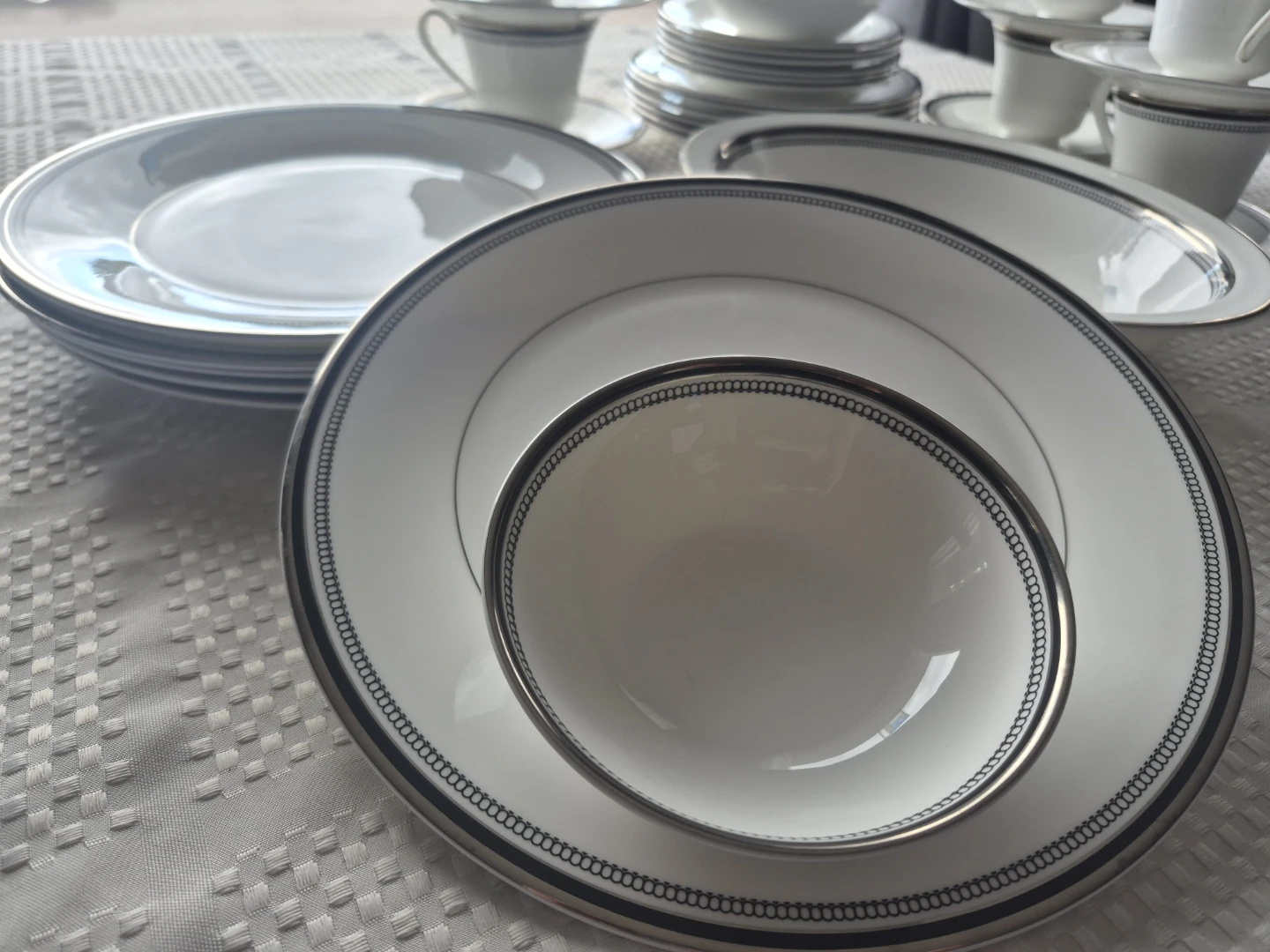 White Bone China Dinnerware Set with Bkack and white Trim - photo 3