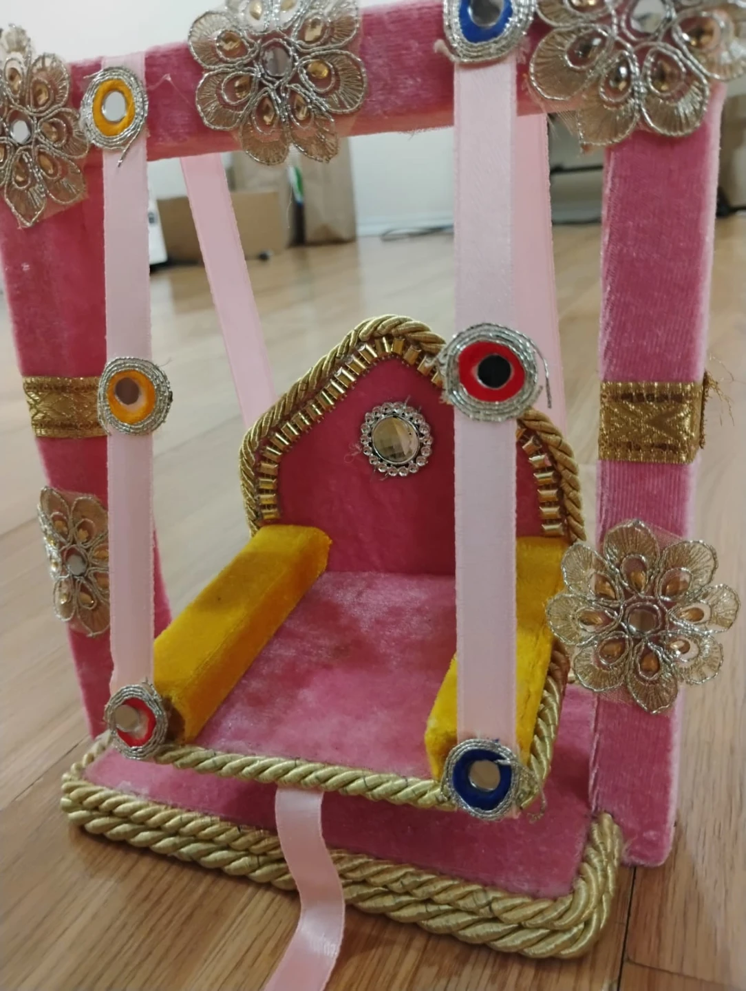 Decorative Pink and Gold Swing for Deities - photo 2