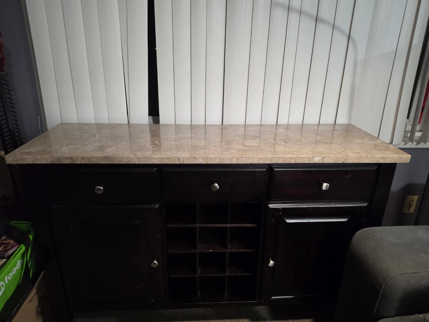 Dark Wood Buffet with Wine Rack and marble kitchen table - photo 2