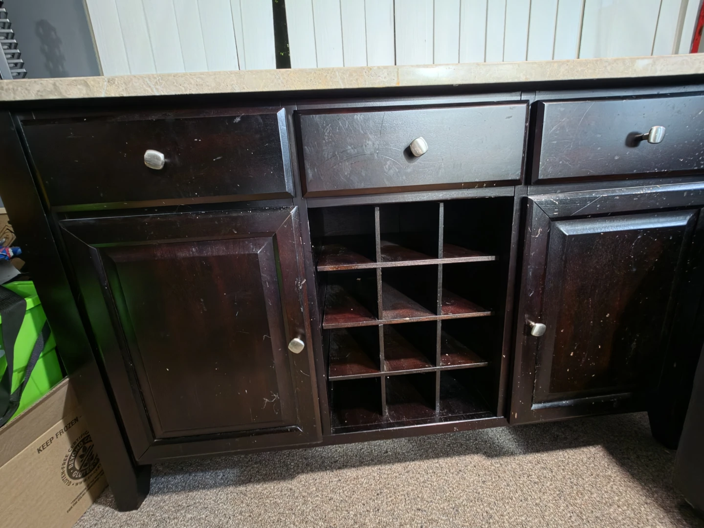 Dark Wood Buffet with Wine Rack and marble kitchen table - photo 4