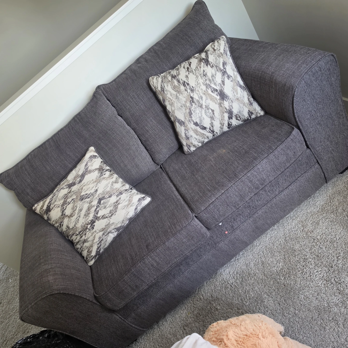Dark Grey Loveseat Sofa with Pillows
