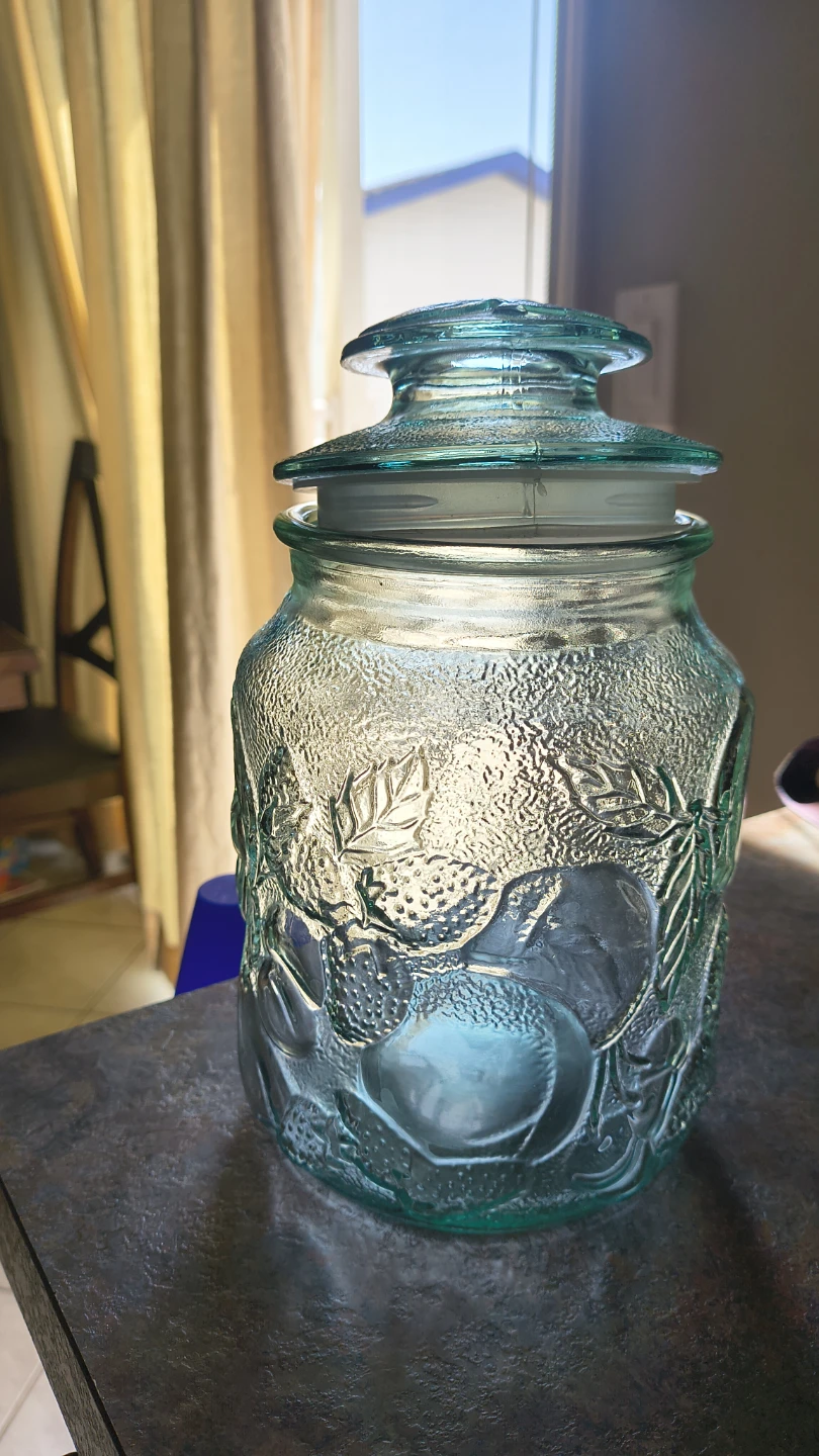 Cute Glass Canister with Embossed Fruit Design