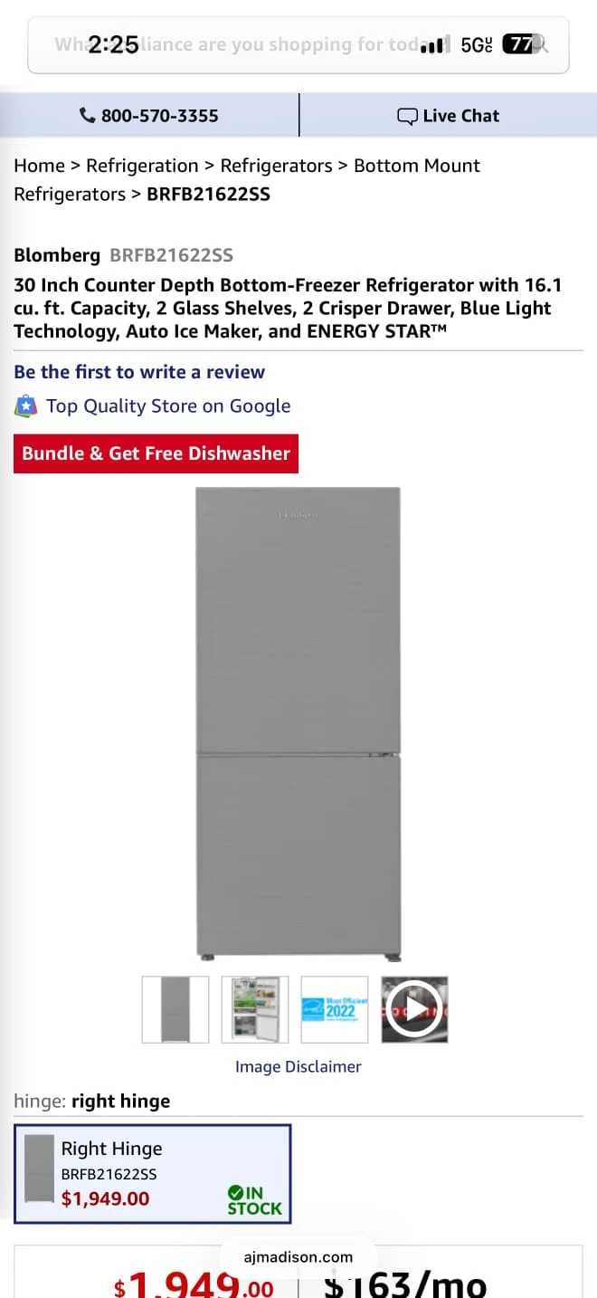 Blomberg 30in Stainless steel counter depth refrigerator