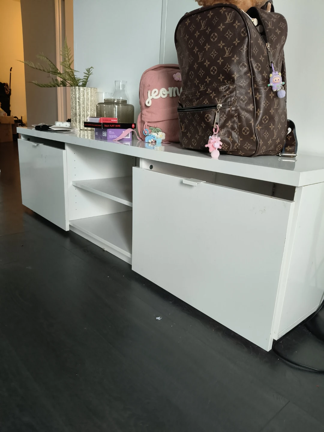 White Media Console with Cabinet Doors