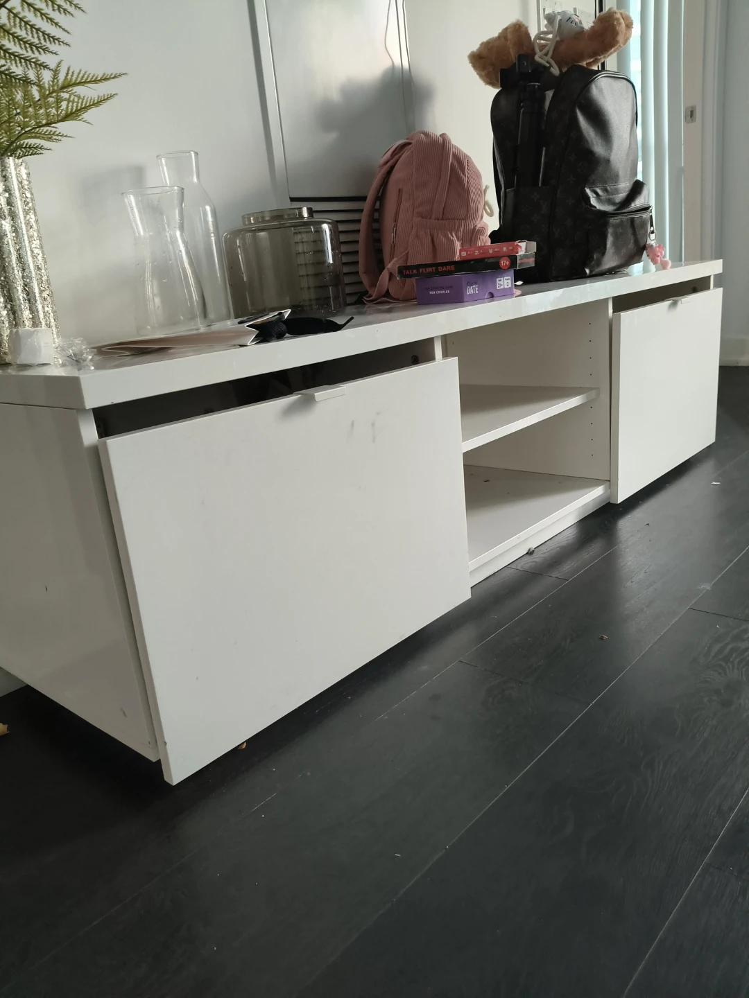 White Media Console with Cabinet Doors - photo 3